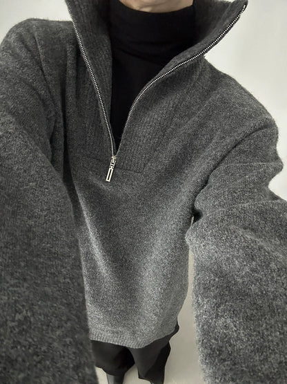 Stand Neck Half Zipper Knit Sweater WN21506