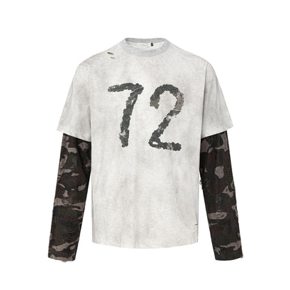 Fake Layered Letter Print Oversize Long Sleeve T-Shirt WN26075