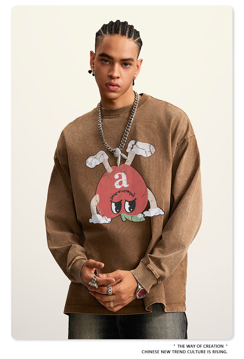 Washed Pure Cotton Print Long Sleeve T-Shirt WN7895