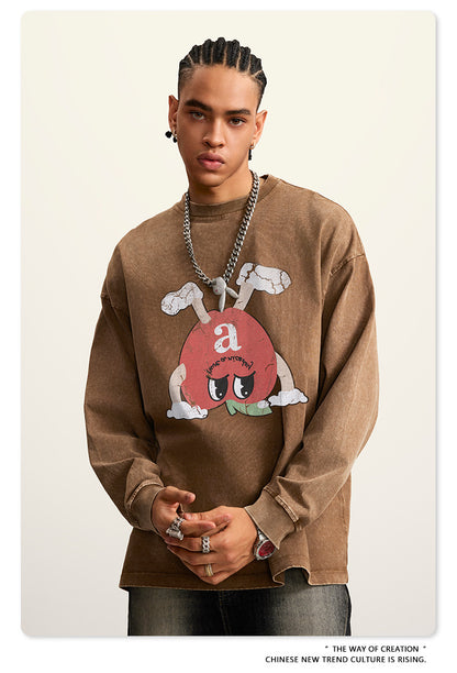 Washed Pure Cotton Print Long Sleeve T-Shirt WN7895