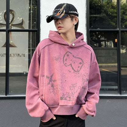 Graffiti Print Oversize Short Pullover Hoodie WN23012