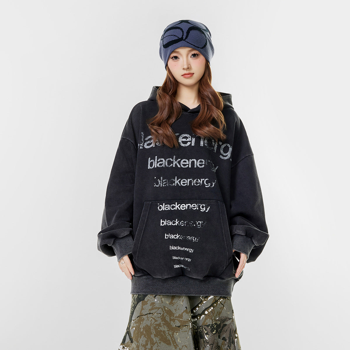 Washed Letter Print Hoodie WN25506
