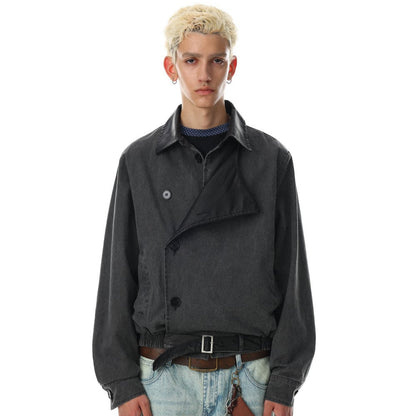 Washed Asymmetric Button Contrast Lapel Jacket WN27854
