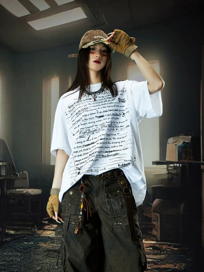 Letter Print Design Oversize Short Sleeve T-Shirt WN18496