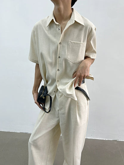 Oversize Short Sleeve Shirt & Center Press Wide-Leg Straight Trousers Setup WN7412