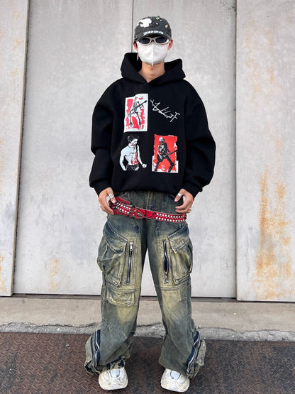 Short Length Oversize Pullover Print Hoodie WN24103