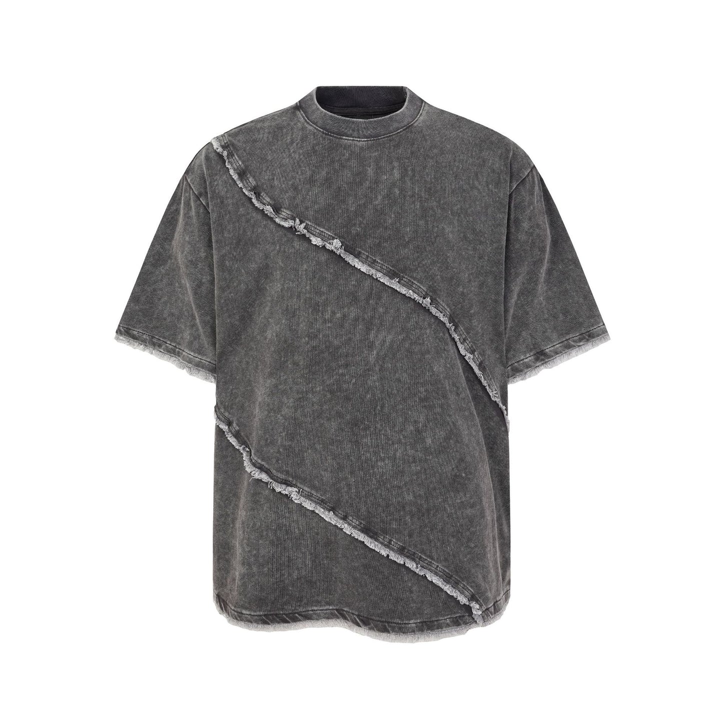 Acid Washed Raw-Edge Splice Short Sleeve T-Shirt WN25726