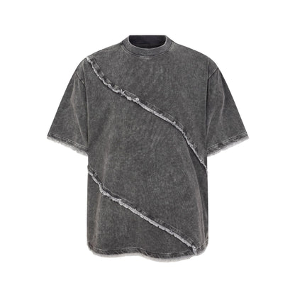 Acid Washed Raw-Edge Splice Short Sleeve T-Shirt WN25726