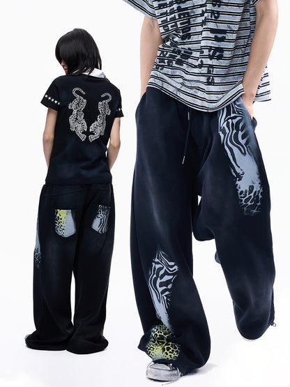 Leopard Print Drawstring Wide Leg Sweatpants WN27359