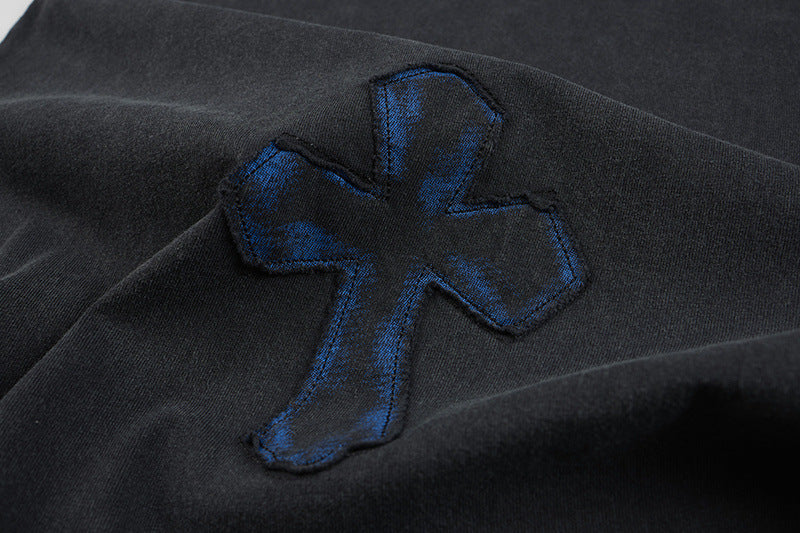 Washed Cross Applique Short Sleeve T-Shirt WN25439