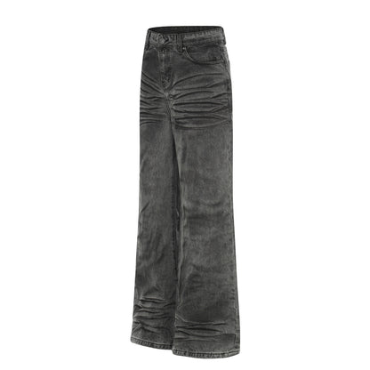 Washed Whisker Straight Denim Jeans WN25909