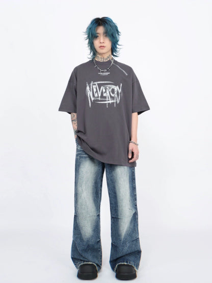 Metal Zipper Design Oversize Short Sleeve T-Shirt WN5282