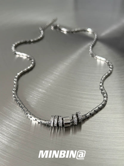 Rhinestone Circle Titanium Steel Necklace WN19253