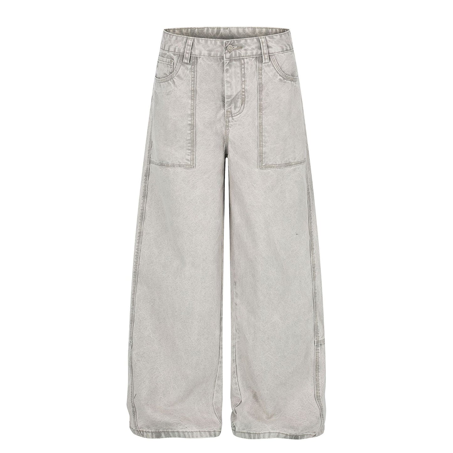 Patch Pocket Washed Wide Leg Denim Jeans WN25947