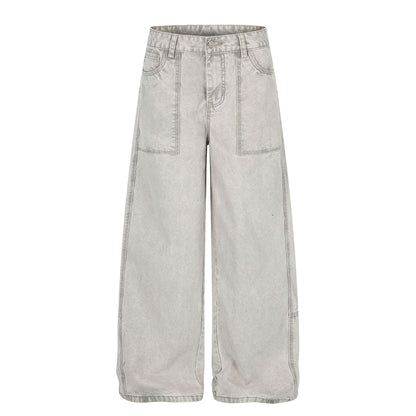 Patch Pocket Washed Wide Leg Denim Jeans WN25947