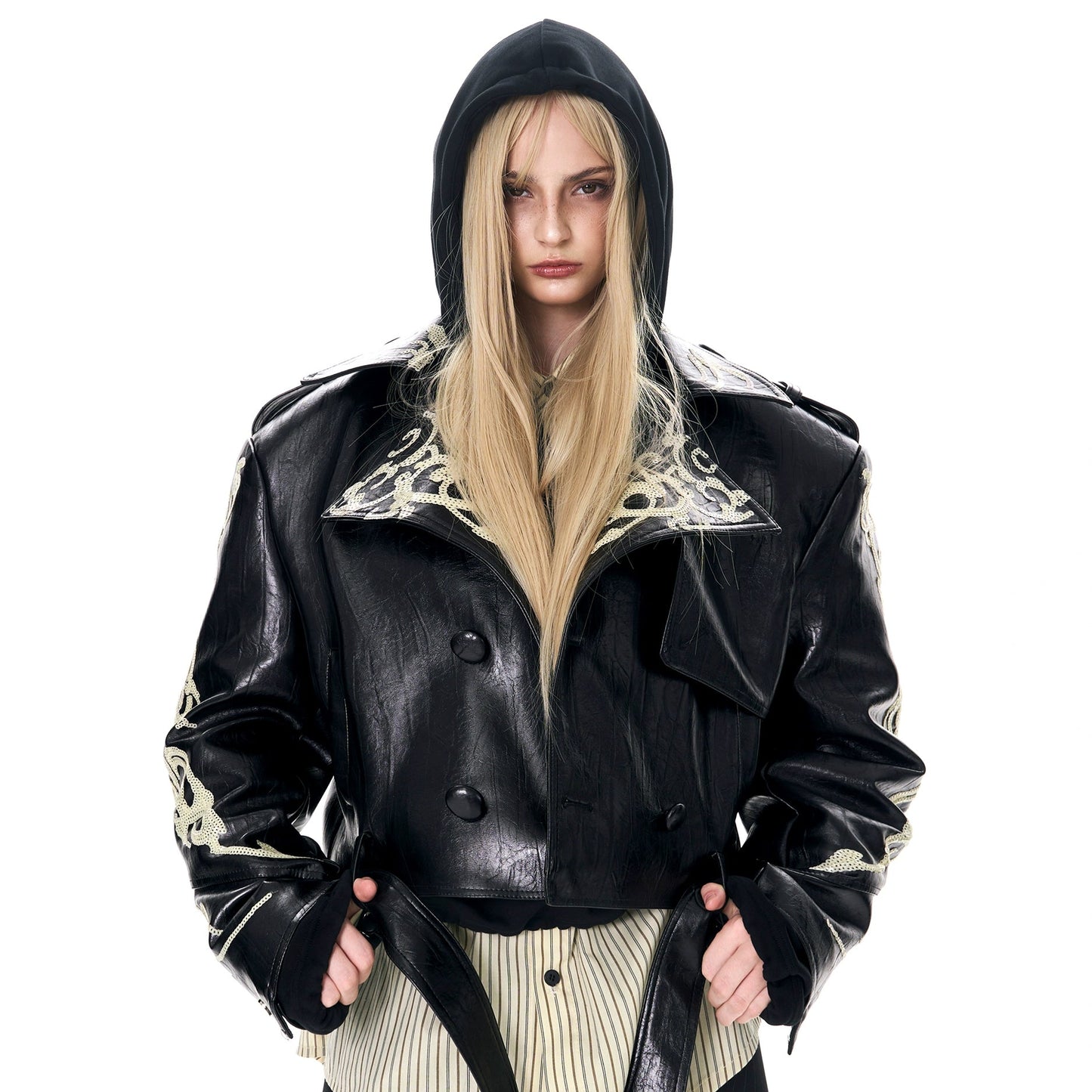 Punchy Sequin Short PU Leather Jacket WN21965