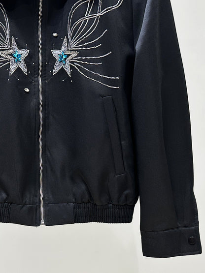 Star Rhinestone Zipper Short Jacket WN23957