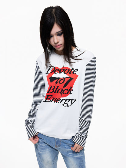 Stripe Panel Raglan Sleeve Print Long Sleeve T-Shirt WN27369
