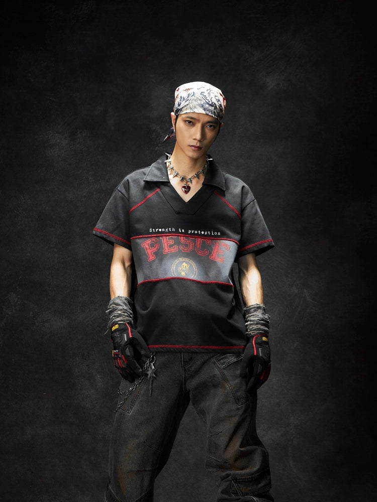 Washed Colorblock Graphic Print Short Sleeve T-Shirt WN18455