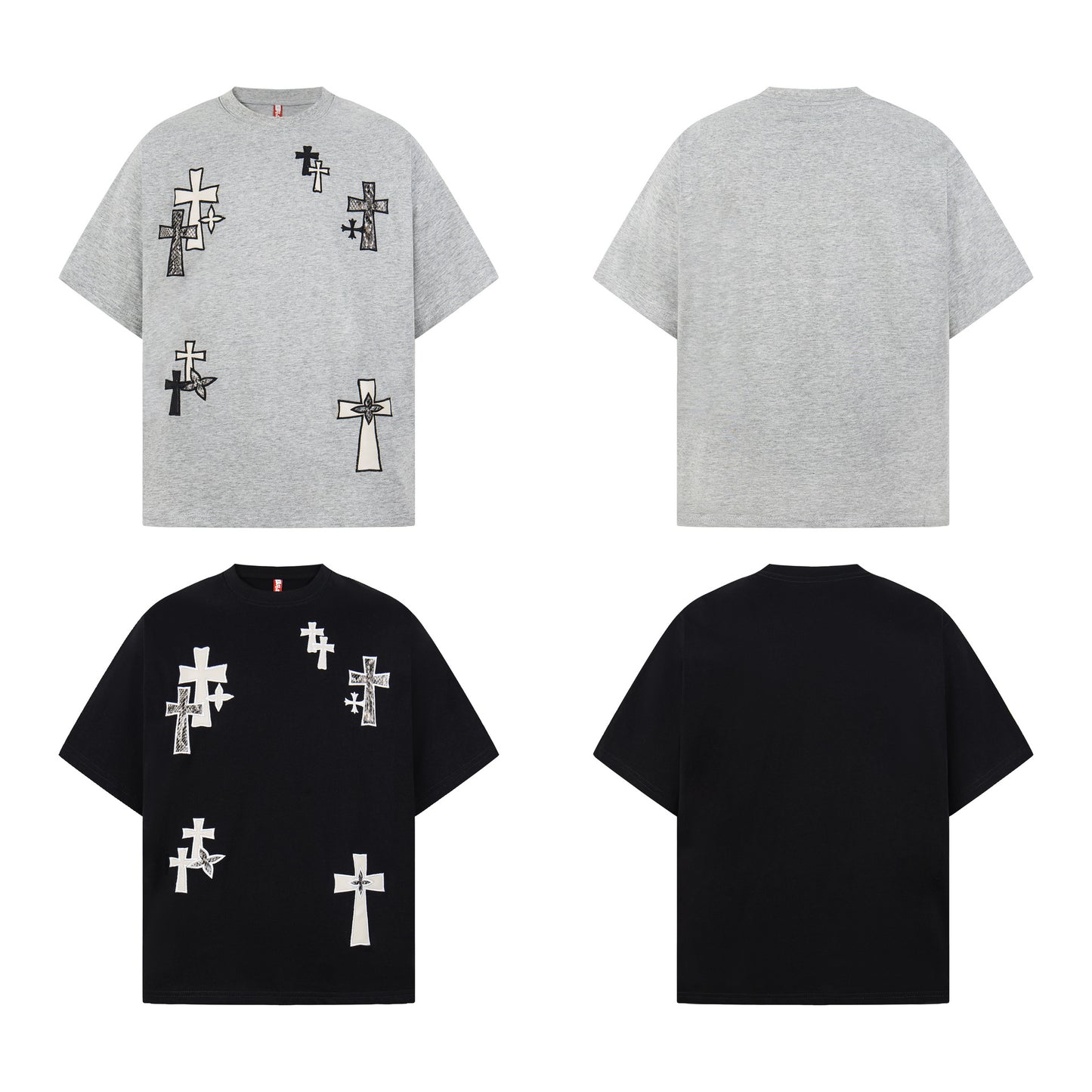 Cotton Cross Applique Embroidery Short Sleeve T-Shirt WN25577