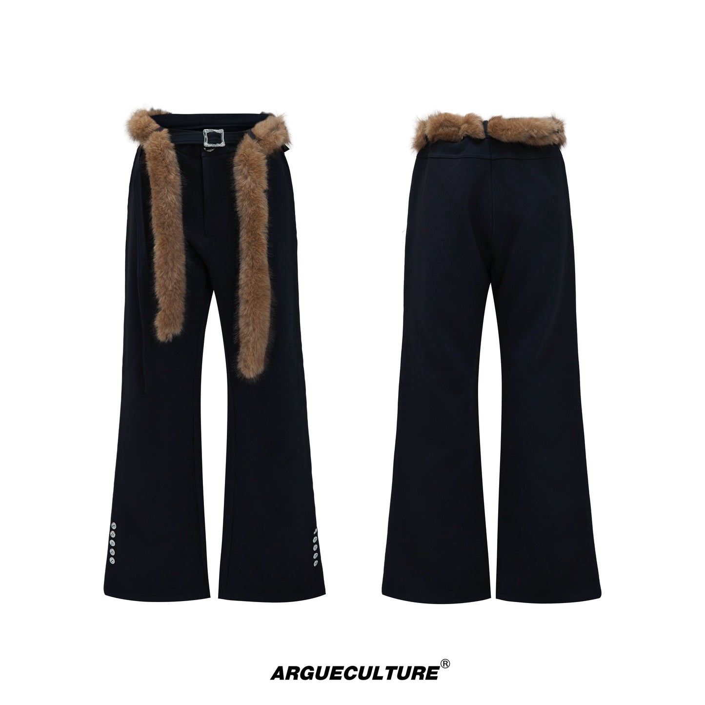 Design Flare Trousers with Fake Fur Ribbon WN21743