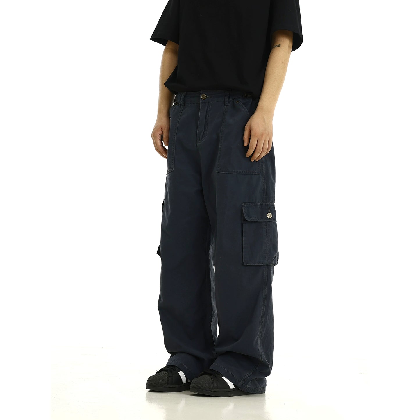 Washed Multiple Pocket Wide Leg Straight Cargo Pants WN8269