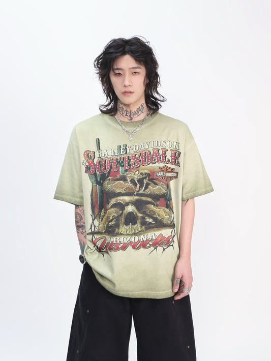 Washed Print Oversize Short Sleeve T-Shirt WN24416
