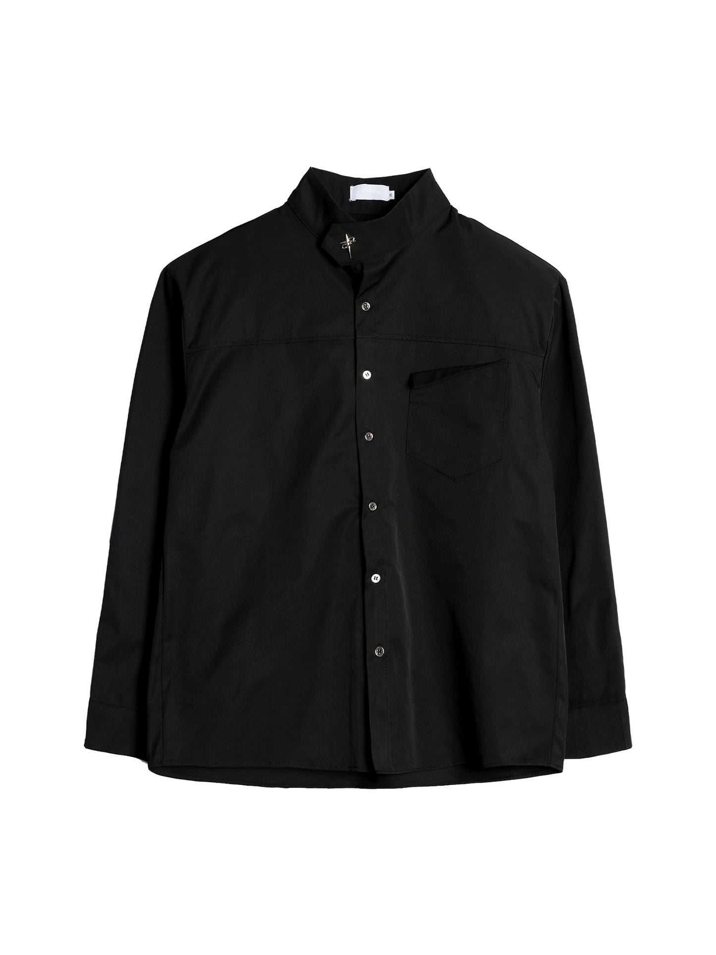 Metal Logo Button Up Stand Neck Long Sleeve Shirt WN8871