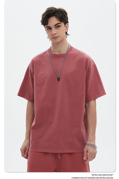 Washed Dyed Oversize Damage Short-sleeve T-shirt & Short Sweatpants Setup WN6630