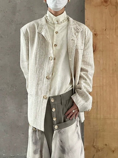 Standing-Collar Linen Jacquard Tailored Jacket WN20028