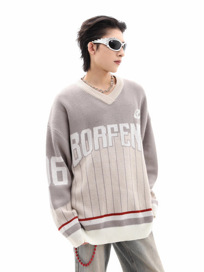 V-Neck Pullover Knit Sweater WN10298