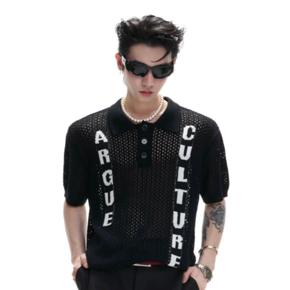 Cutout Jacquard Knit Polo Shirt WN20665