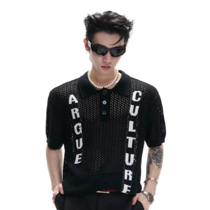Cutout Jacquard Knit Polo Shirt WN20665