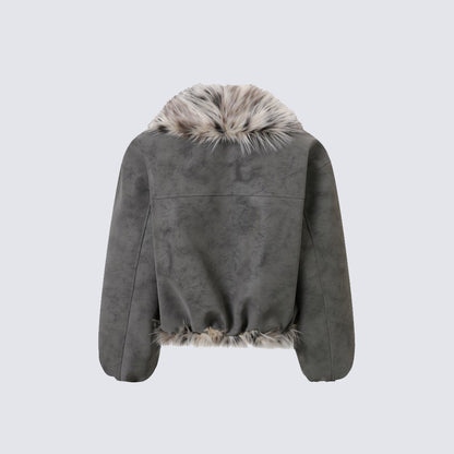 Fake Fur Collar V-Neck Short Puffer Jacket WN27869