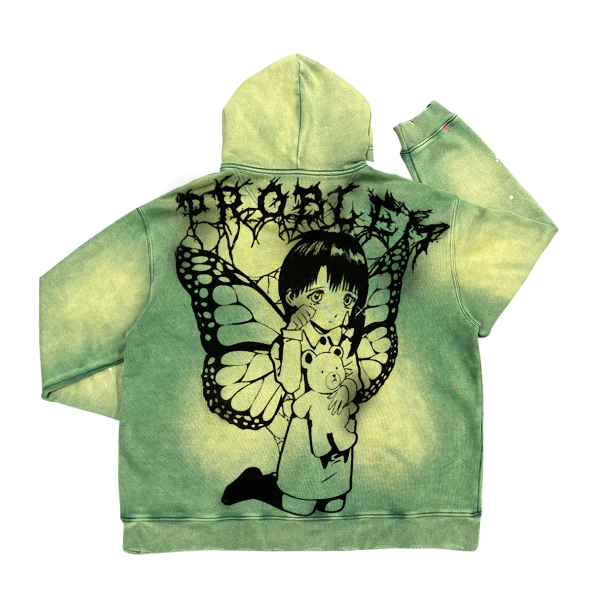 Graffiti Print Anime Design Washed Zipper Hoodie WN18748