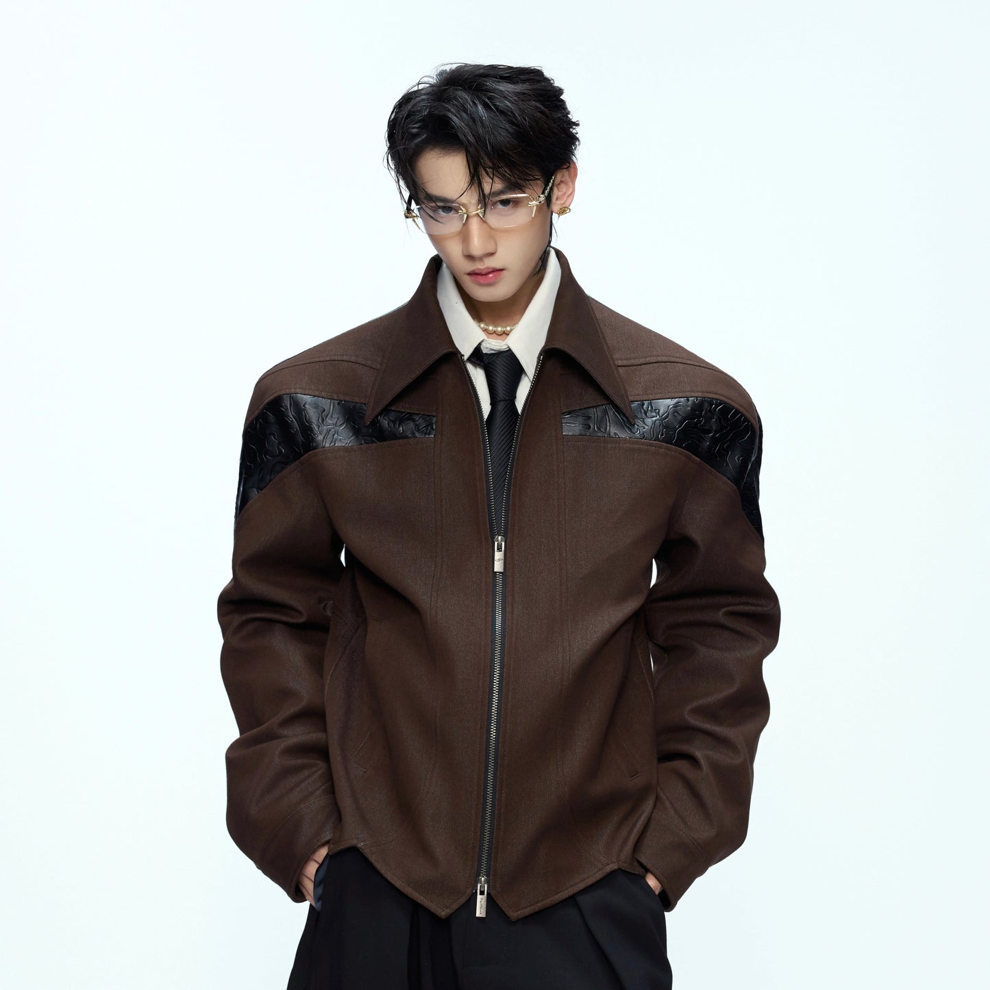 Glossy Deconstruction PU Leather Zipper Jacket WN21226