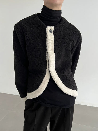 Collarless Contrast Boa Warm Jacket WN21469