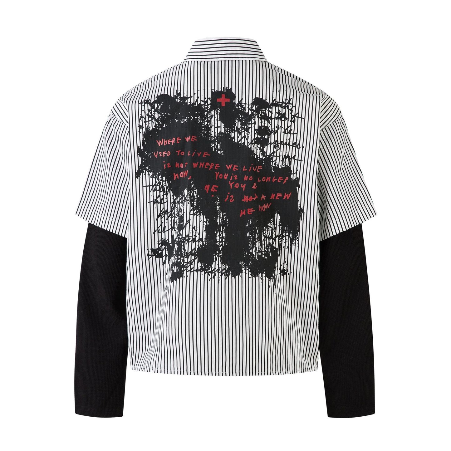 Fake Layered Stripe Graphic Print Long Sleeve Shirt WN25674