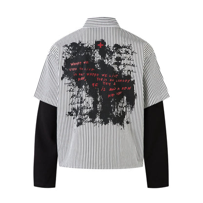 Fake Layered Stripe Graphic Print Long Sleeve Shirt WN25674