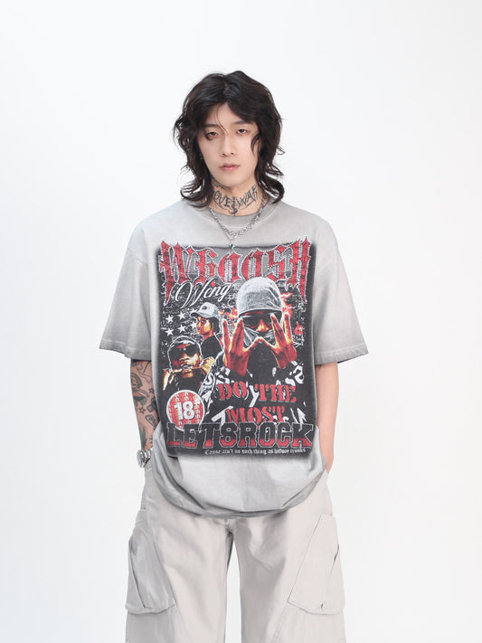 Rhinestone Print Washed Oversize Short Sleeve T-Shirt WN24417