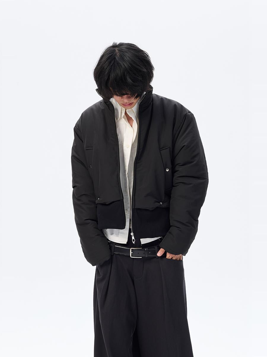 Short Boxy Mixed Fabric Curved Sleeve Puffe Jacket WN26685