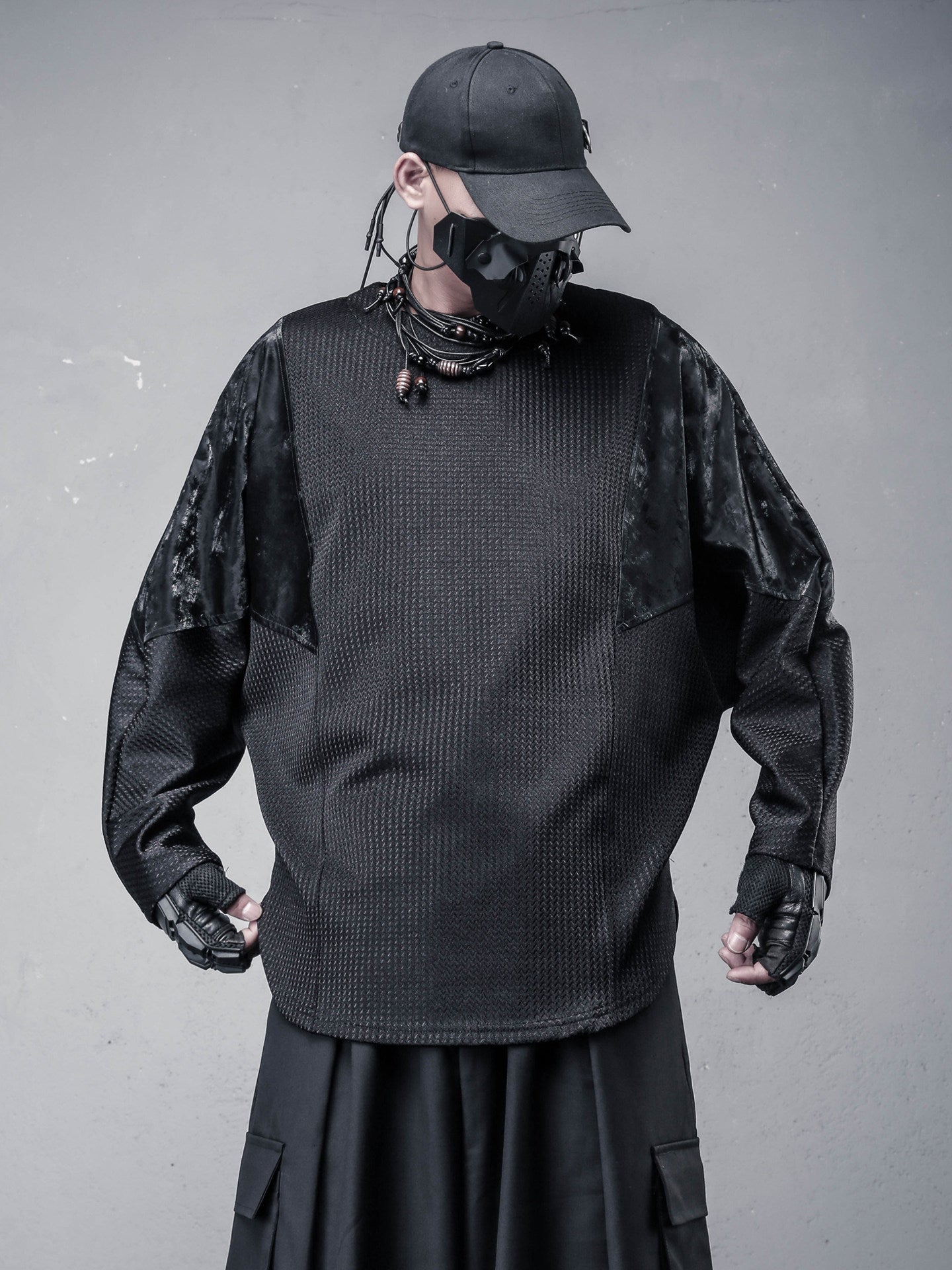 PU Leather Batwing Long Sleeve T-Shirt WN22558