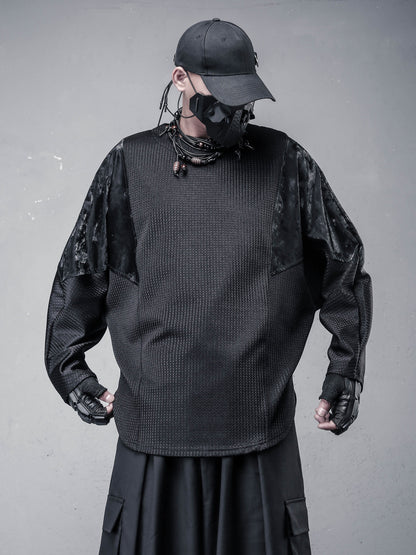 PU Leather Batwing Long Sleeve T-Shirt WN22558
