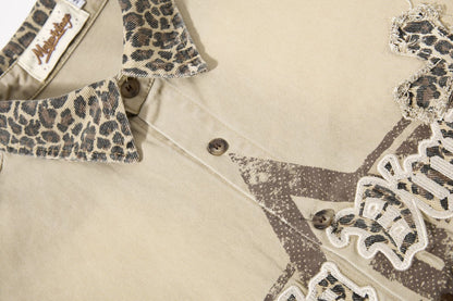Leopard Print Cross Graphic Short Sleeve Shirt WN25474