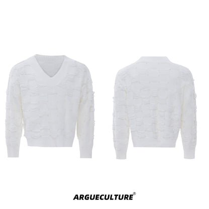 Pearl Beads V-Neck Fringe Knit Sweater WN21222