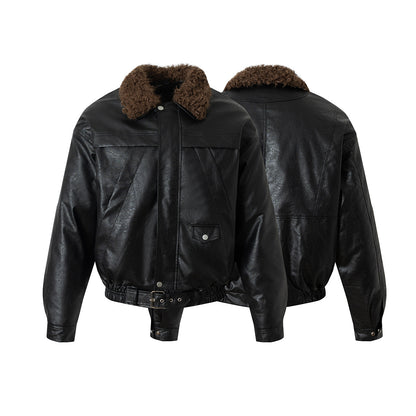 Detachable Fur Collar PU Leather Jacket WN21891