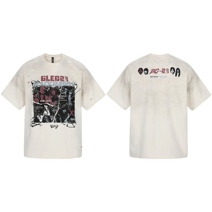 Graphic Print Dirty Dye Damage Short Sleeve T-Shirt WN25586
