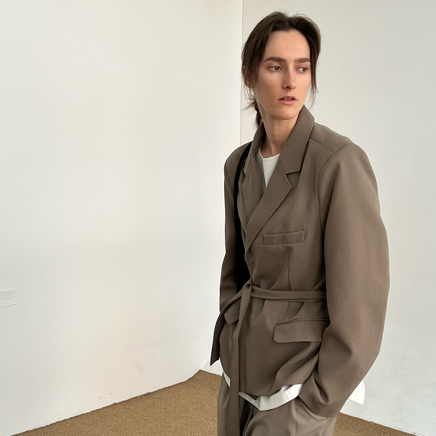 Textured Belted Tailored Jacket WN21473