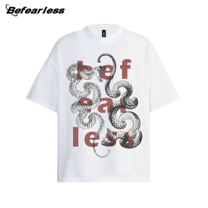 Snake Graphic Letter Print Oversize Short Sleeve T-Shirt WN26328