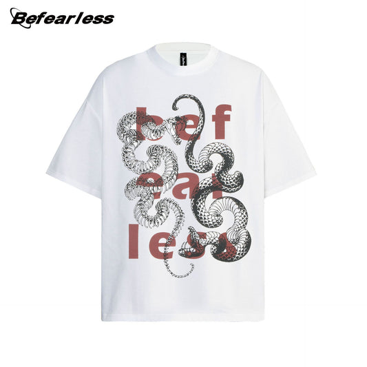Snake Graphic Letter Print Oversize Short Sleeve T-Shirt WN26328